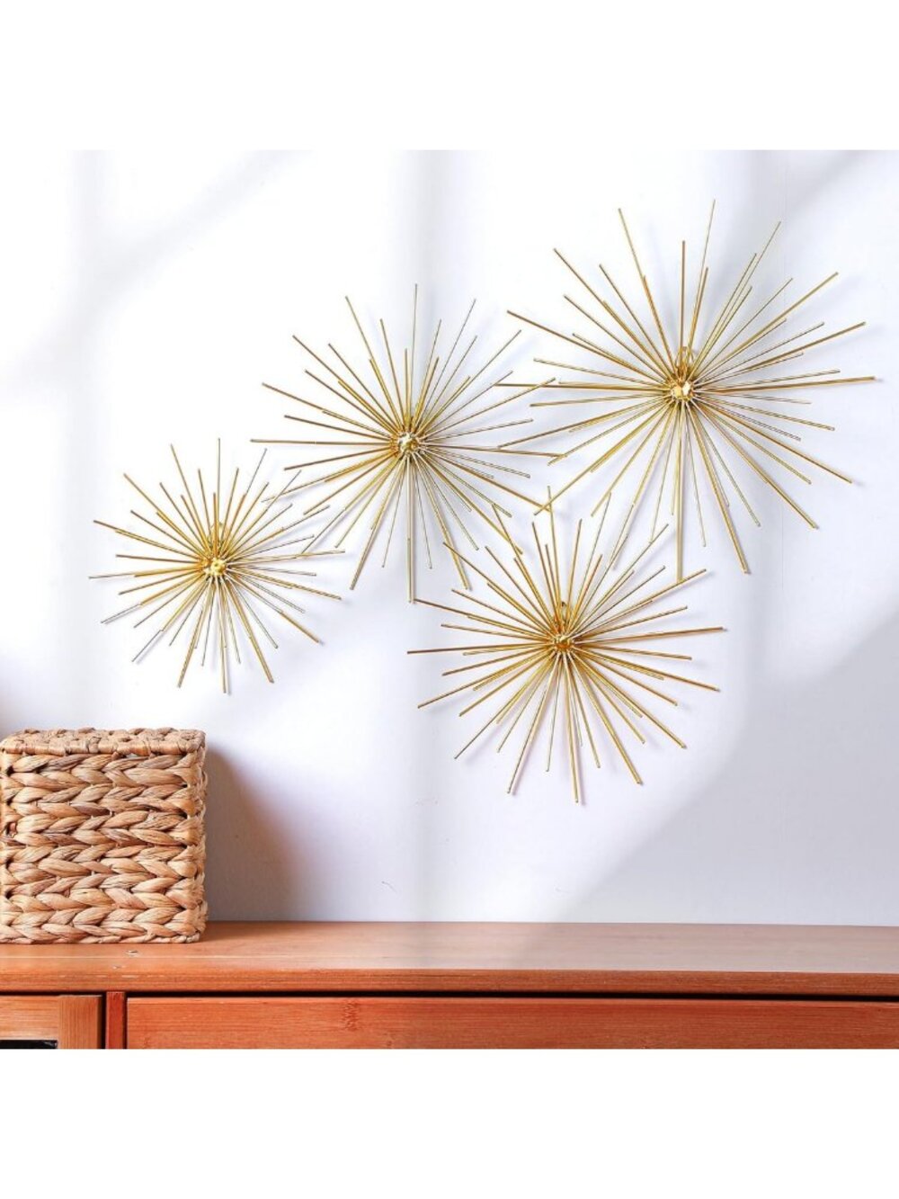 Set of 4 Gold Starburst Wall Decor - Metal 3D Spike Art for Home Decor